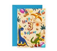 Central 23 Happy 3rd Birthday Card - Dinosaur Theme Gift for 3 Year Old Kids - Boys Birthday Card - Three Year Old Son Grandson Cousin - Comes With Stickers