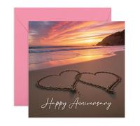 Central 23 Happy Anniversary Card - Beach Sunset Hearts In Sand - Romantic Greeting For Husband Wife Partner Couple - Wedding Love Card - Comes With Stickers