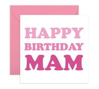 Central 23 Happy Birthday Card For Mam - Bold Pink Retro Typography Design - Bday Greeting Card For Mum Mother Mummy Parent Women Female - Bright Fun Statement - Comes With Stickers