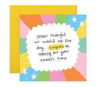 Central 23 Happy New Home Card - 'Never Thought We Would See The Day' - Funny Housewarming Gifts - Congrats On Moving Out Card For Friends Son Daughter - Comes With Stickers
