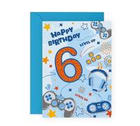 Central 23 Kids Birthday Card Age 6 - Gamer Birthday Cards For Boys - Happy 6th Birthday Card - 6 Year Old - Video Games Gaming - Gifts For Son Grandson Brother - Comes With Stickers