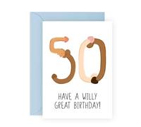Central 23 Naughty 50th Birthday Card For Mum Or Dad - W*lly Great Birthday - Fifty 50 Year Old - Funny Greeting Cards For Men Women - For Husband Wife - Gifts For Him Her - Comes With Stickers
