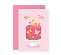 Central 23 Sixth Birthday Card for Girls - Happy 6th Birthday Card - Age 6 - Six Year Old - Pink Butterfly for Kids - Daughter - Granddaughter - Comes With Fun Stickers
