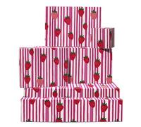 CENTRAL 23 Strawberry Wrapping Paper - 6 Sheets Of Gift Wrap - Strawberries - Pink And White Striped Pattern - Girls Wrapping Paper - Comes With Stickers - Recyclable
