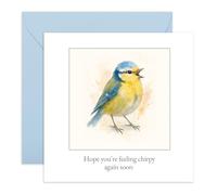 Central 23 Sweet Get Well Soon Card - 'Hope You're Feeling Chirpy Again Soon' WaterColour Bird - Feel Better Soon Post Operation Speedy Recovery - For Friends Family Colleague - Comes with Stickers
