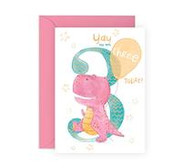 Central 23 Third Birthday Card For Girls- Daughter Birthday Card Age Three - Milestone Baby Greeting Cards 3 Year Old - Dinosaur Themed Gifts For Kids Children Her Niece - Comes With Fun Stickers