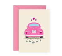 Central 23 Wedding Card - 'JUST MARRIED PINK CAR' - Perfect for Celebrating New Beginnings - Ideal for Her, Friends, Family, and Newlyweds - A Fun Way to Wish Them Happiness - Comes With Stickers