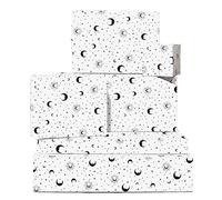 Central 23 - White Wrapping Paper - 6 Sheets of Monochrome Gift Wrap - Moons and Stars - Birthday Wrap for Her - Christmas Wrapping Paper for Men and Women - Recyclable