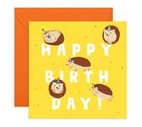 Central 23 Yellow Birthday Card Girl - Birthday Letters Hedgehog - Cute Animal Birthday Cards for Kids - Birthday Cards For Men and Women - Comes with Fun Stickers - Made in the UK Recyclable