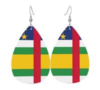 Central African Flag Earrings For Women Leather Dangle Lightweight Teardrop Earrings Jewelry For Women