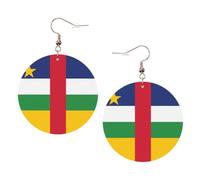 Central African flag Round Leather Earrings KC Gold, Double-Side Printed Drop Dangle Jewelry for Women, for Festival Party Gift