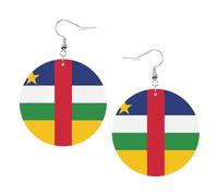Central African flag Round Leather Earrings White, Double-Side Printed Drop Dangle Jewelry for Women, for Festival Party Gift