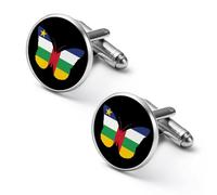 Central African Republic Flag Butterflies Shirt Cufflinks for Men Cuff Links Tie Father Husband Wedding Business 2.0cm