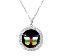 Central African Republic Flag Butterflies Women's Necklaces Round Long Alloy Pendant Necklace Minimalist Tiny Jewelry Gift Silver-style