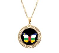 Central African Republic Flag Butterflies Women's Necklaces Round Long Alloy Pendant Necklace Minimalist Tiny Jewelry Gift Golden-style