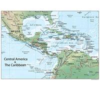 Central America and the Caribbean Physical Map - 39.3 x 27.5 inches - Paper Laminated