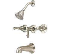 Central Brass Brass 4 Function Triple Handle Shower Head Pipe and Shower Set Brushed Nickel 8968-B1-BN