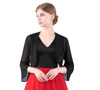 Central Chic Cropped Chiffon Cardigan for Weddings Brides Bridesmaids Mother of Bride Parties Special Formal Occasions Size S-M (Black)