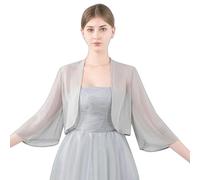 Central Chic Cropped Chiffon Cardigan For Weddings Brides Bridesmaids Mother Of Bride Parties Special Formal Occasions Size S-M (Silver Grey)