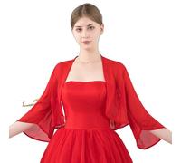 Central Chic Cropped Chiffon Cardigan For Weddings Brides Bridesmaids Mother Of Bride Parties Special Formal Occasions Size S-M (Red)
