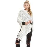 Central Chic Stunning Womens White Poncho Wrap with Small Sequin Detail
