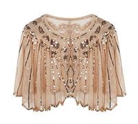 Central Chic © Vintage Sequin Capelet Beaded Shawl Scarves Wedding Bridal Evening Cape Flapper Gatsby 1920s Christmas Party Cover Up Sparkly Shawl (Champagne Sequins)