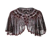 Central Chic© Vintage Sequin Capelet Beaded Shawl Scarves Wedding Bridal Evening Cape Flapper Gatsby 1920s Christmas Party Shawl Cover Up Sparkly Shawl (Red Sequins)