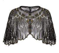 Central Chic © Vintage Style Gold Sequin Capelet Beaded Shawl Scarves Wedding Bridal Evening Cape Flapper Great Gatsby 1920s Costume Party Christmas Party Cover Up Sparkly Shawl (Gold Sequins)