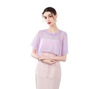 Central Chic© Womens Chiffon With Lace Trim Capelet Cape Weddings For Brides Bridesmaids Evenings Parties (Purple)