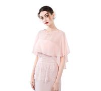 Central Chic© Womens Chiffon With Lace Trim Capelet Cape Weddings For Brides Bridesmaids Evenings Parties (Peach Pink)