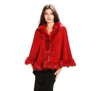 Central Chic Womens Faux Fur Trim Winter Cardigan Shrug Shawl Cape for Winter Weddings Party Dresses Evenings in One Size (Red)