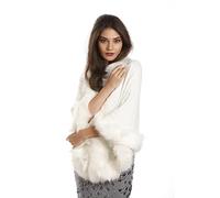 Central Chic Womens Faux Fur Trim Winter Cardigan Shrug Shawl Cape for Winter Weddings Party Dresses Evenings in One Size (White)