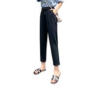Central Chic Womens Linen Feel Ankle Grazer Trousers Work Summer Casual Trousers (Black, 8-10 (M))