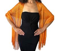 Central Chic Womens Shimmer Shawl Sparkly Scarf Wrap Weddings Bridal Proms Parties Balls (Orange)