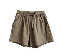 Central Chic Womens Shorts Flattering Loose Fit Comfy Linen Feel Summer Shorts (Khaki, Size 8 (Small))
