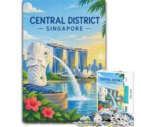 Central District Singapore Map Art Adult Wooden Jigsaw, 1000 Pieces | Adult Puzzle - present for puzzle enthusiasts with indoor weekend activity.