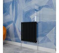 Central Heating Radiator,600x590mm Black Oval Column Single Panel for Bathroom/Hall/Kitchen Energy-efficient and Modern Design.