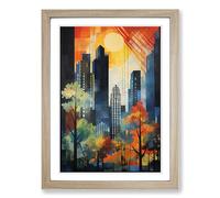 Central Park Constructivism No.2 Framed Wall Art Print, Ready to Hang Picture for Living Room Bedroom Home Office, Oak A2 (48 x 66 cm)