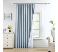 Central Park Dusty Blue Pinch Pleat Blackout Curtain with Hooks, 60"x112"x2 | with Full Blackout Liner, Linen Textured, Noise Reducing, Triple Weave, Window Treatment Drape, Living Room Bedroom