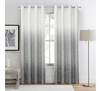 Central Park Grey Ombre Full Blackout Room Darkening Window Curtains for Bedroom Drapes Heavy Linen Texture with Grommets Top Gradient Print Cream White to Gray 50"x63"x2