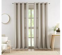 Central Park Linen Blended Semi Sheer Curtain Panel Grommet Top 102 Inches Long Farmhouse Country Rustic Flax Window Treatment Drapery for Living Room Bedroom, Sand/Linen, 58"x102"x2