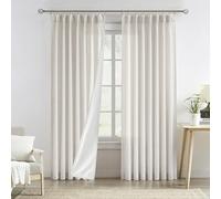 Central Park Natural Pinch Pleat Light Filtering Curtain with Microfiber Liner Linen Blended Textured Window Treatment Privacy Drape 90 Inch for Living Room Bedroom with Back Tabs Hooks, 40" Wx90 Lx2