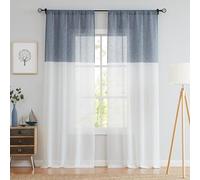 Central Park Navy and White Stripe Sheer Color Block Window Curtain Panel Linen Drape Treatment for Bedroom Living Room Farmhouse 108 inches Long with Rod Pocket,2 Panel Rustic Living Panels