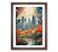 Central Park Neo-Plasticism Framed Wall Art Print, Ready to Hang Picture for Living Room Bedroom Home Office, Walnut A2 (48 x 66 cm)