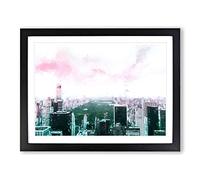 Central Park & New York City In Abstract Modern Art Framed Wall Art Print, Ready to Hang Picture for Living Room Bedroom Home Office Décor, Black A2 (64 x 46 cm)
