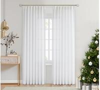 Central Park White Pinch Pleat Sheer Curtain 102 Inches Long Linen Textured Pleated Drape Farmhouse Rustic Window Treatment Sets for Living Room Bedroom, 40" Wx102 L, 2 Panels