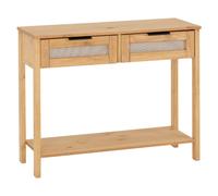 central wooden console table with 2 rattan drawers in oak