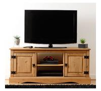 central wooden tv stand with 2 doors 1 shelf in oak