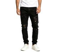 Centrawin Men's Skinny Slim Fit Ripped Stretch Distressed Destroyed Jeans Pants - Black - 34