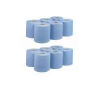 Centre Feed Rolls 2Ply White or Blue Embossed Kitchen Hand Paper Towel Office Work, 6 Pack or 12 Pack Options (Blue, 12 Pack)